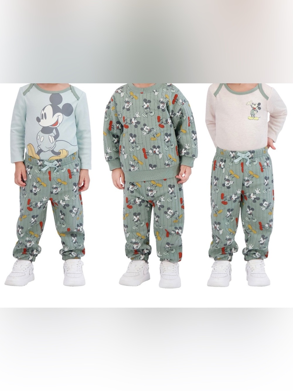 Disney 4 Piece Set Kids Green Mickey Mouse Matching Set - Sage Green Size 12M